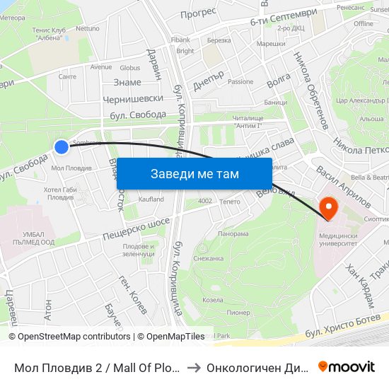 Мол Пловдив 2 / Mall Of Plovdiv 2 (316) to Онкологичен Диспансер map