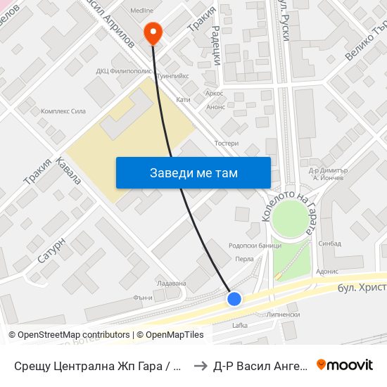 Срещу Централна Жп Гара / Opposite Central Railway Station (188) to Д-Р Васил Ангелов Уролог Пловдив map