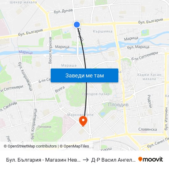 Бул. България - Магазин Нева / Bulgaria Blvd - Neva Store (99) to Д-Р Васил Ангелов Уролог Пловдив map