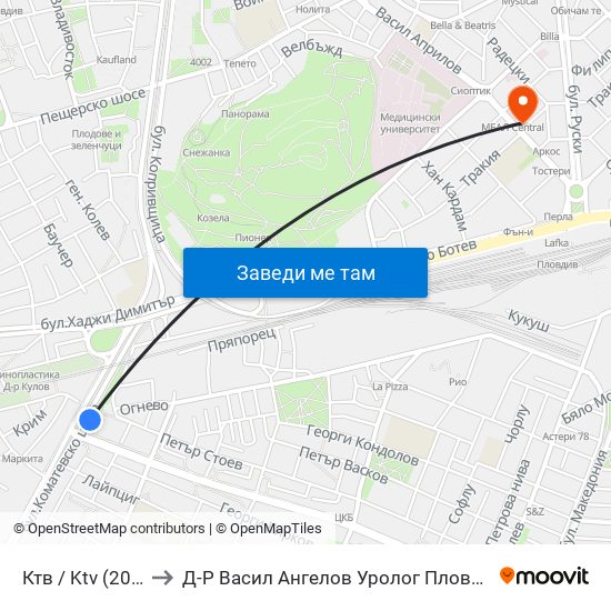 Ктв / Ktv (202) to Д-Р Васил Ангелов Уролог Пловдив map