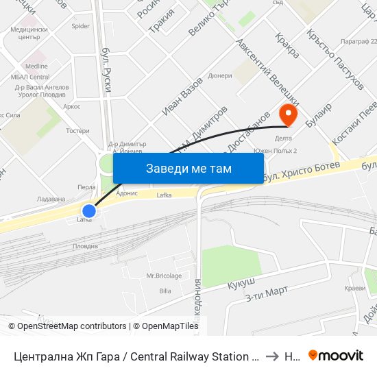 Централна Жп Гара / Central Railway Station (205) to Нбу map