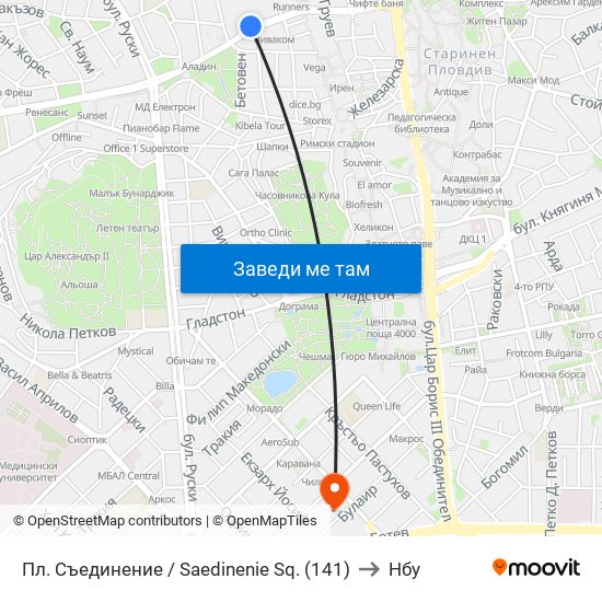 Пл. Съединение / Saedinenie Sq. (141) to Нбу map