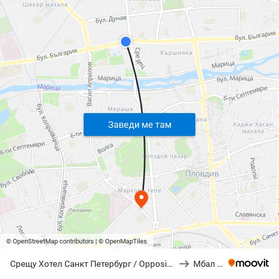 Срещу Хотел Санкт Петербург / Opposite Saint Petersburg Hotel (91) to Мбал Central map