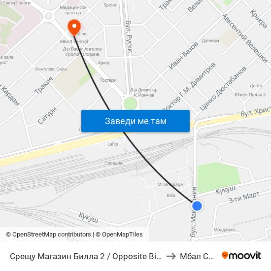 Срещу Магазин Билла 2 / Opposite Billa Store 2 (42) to Мбал Central map