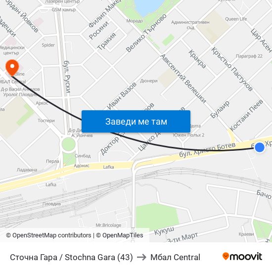 Сточна Гара / Stochna Gara (43) to Мбал Central map