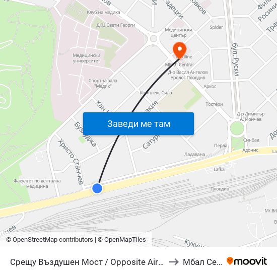 Срещу Въздушен Мост / Opposite Air Bridge (189) to Мбал Central map