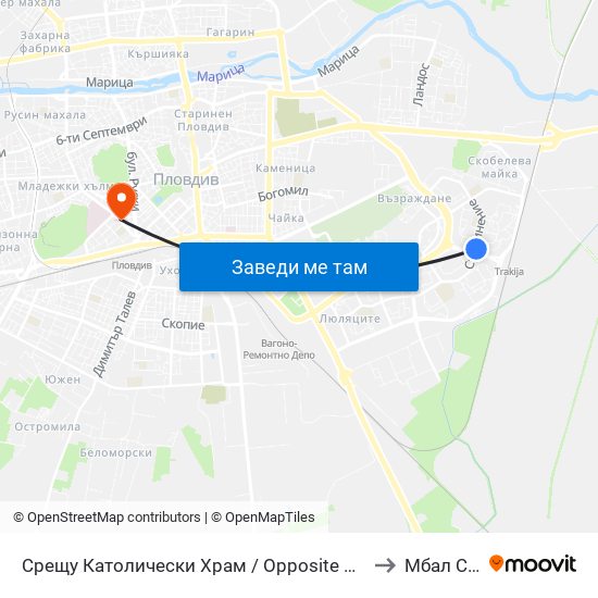 Срещу Католически Храм / Opposite Catholic Church (111) to Мбал Central map