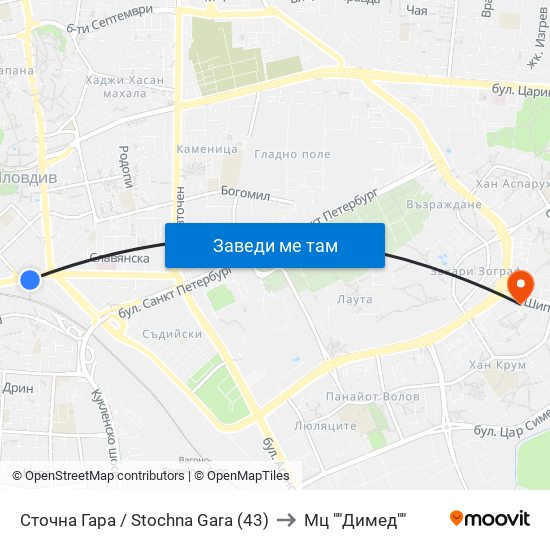 Сточна Гара / Stochna Gara (43) to Мц ""Димед"" map