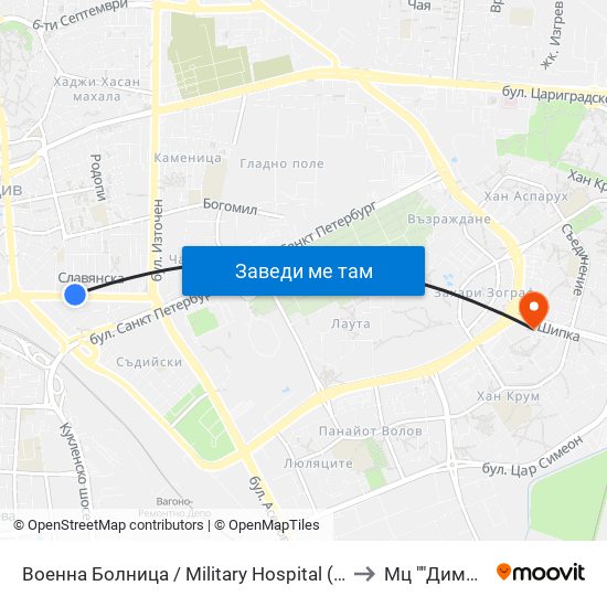 Военна Болница / Military Hospital (335) to Мц ""Димед"" map