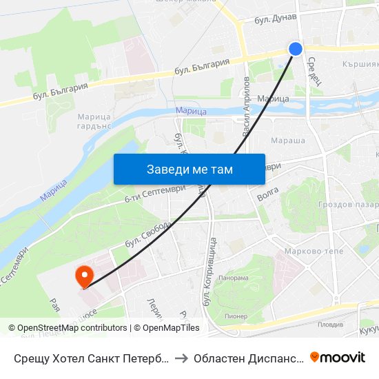 Срещу Хотел Санкт Петербург / Opposite Saint Petersburg Hotel (91) to Областен Диспансер За Психични Заболявания map