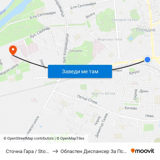 Сточна Гара / Stochna Gara (43) to Областен Диспансер За Психични Заболявания map