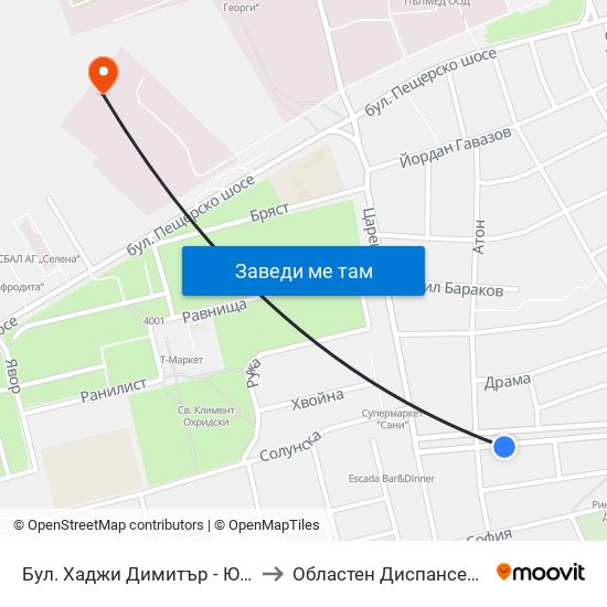 Бул. Хаджи Димитър - Юг / Hadzhi Dimitar St - South (307) to Областен Диспансер За Психични Заболявания map