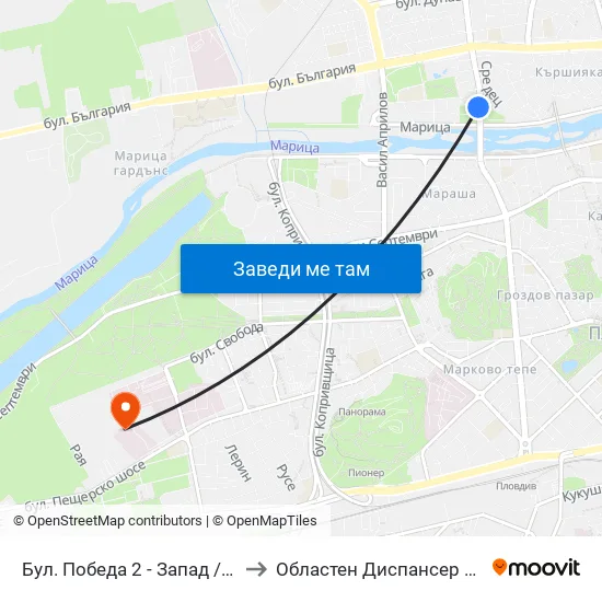 Бул. Победа 2 - Запад / Pobeda Blvd 2 - West (273) to Областен Диспансер За Психични Заболявания map