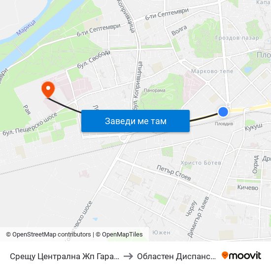 Срещу Централна Жп Гара / Opposite Central Railway Station (188) to Областен Диспансер За Психични Заболявания map