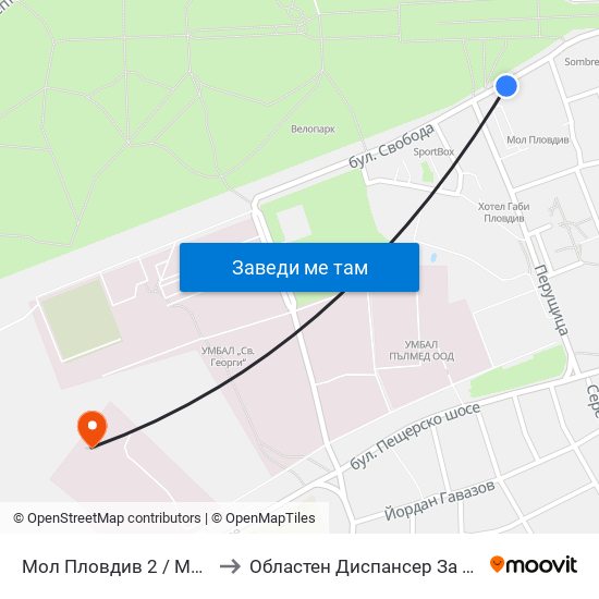 Мол Пловдив 2 / Mall Of Plovdiv 2 (316) to Областен Диспансер За Психични Заболявания map