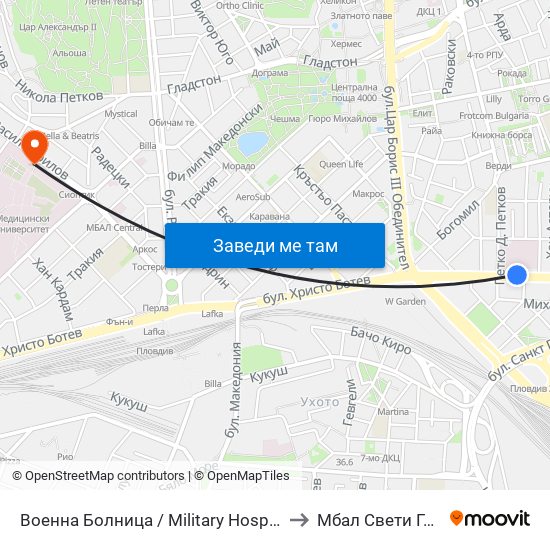 Военна Болница / Military Hospital (335) to Мбал Свети Георги map