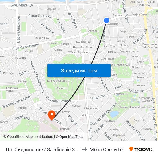 Пл. Съединение / Saedinenie Sq. (141) to Мбал Свети Георги map