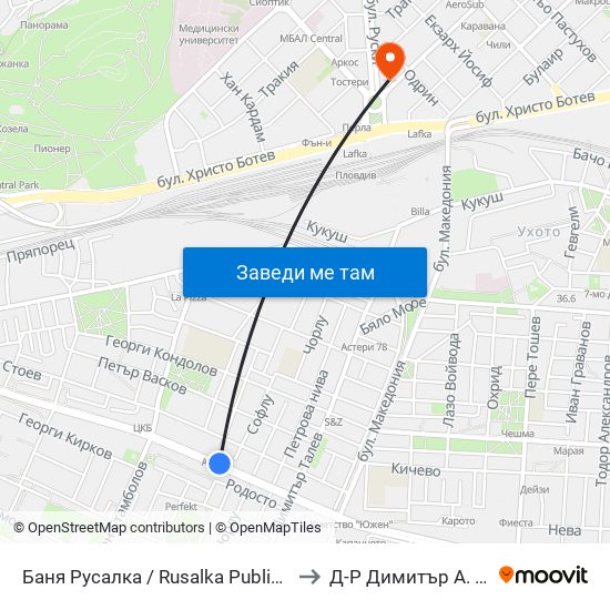 Баня Русалка / Rusalka Public Bath (199) to Д-Р Димитър А. Йончев map