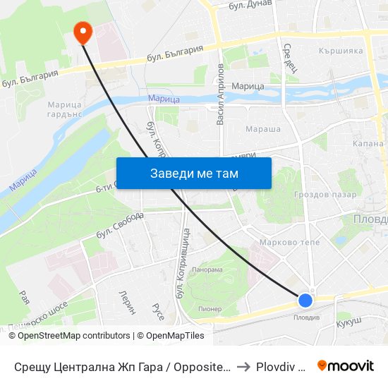 Срещу Централна Жп Гара / Opposite Central Railway Station (188) to Plovdiv University map