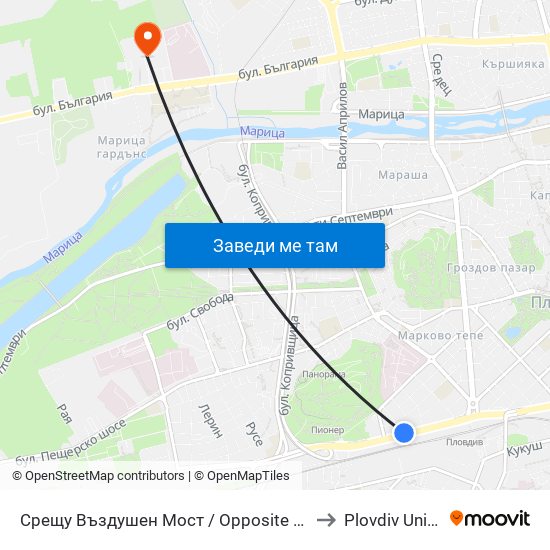 Срещу Въздушен Мост / Opposite Air Bridge (189) to Plovdiv University map