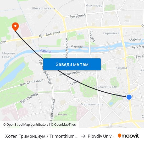 Хотел Тримонциум / Trimonthium Hotel (12) to Plovdiv University map