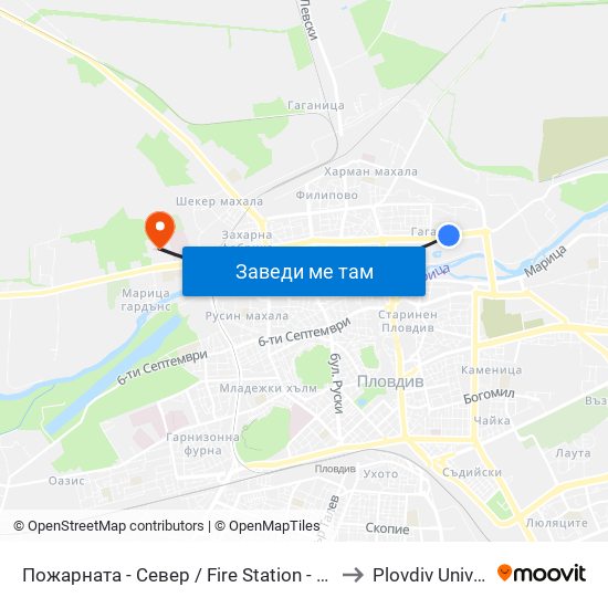 Пожарната - Север / Fire Station - North (184) to Plovdiv University map
