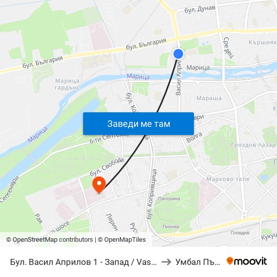 Бул. Васил Априлов 1 - Запад / Vasil Aprilov St. 1 - West (402) to Умбал Пълмед Оод map