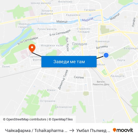 Чайкафарма / Tchaikapharma (219) to Умбал Пълмед Оод map