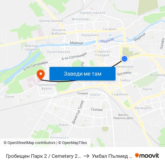 Гробищен Парк 2 / Cemetery 2 (136) to Умбал Пълмед Оод map