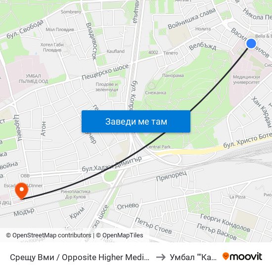 Срещу Вми / Opposite Higher Medical Institute (169) to Умбал ""Каспела"" map