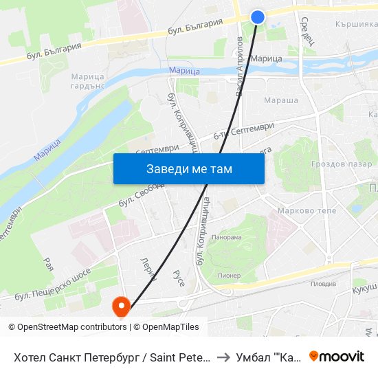 Хотел Санкт Петербург / Saint Petersburg Hotel (98) to Умбал ""Каспела"" map