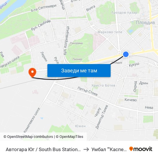 Автогара Юг / South Bus Station (187) to Умбал ""Каспела"" map