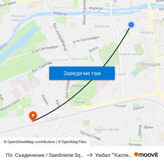 Пл. Съединение / Saedinenie Sq. (141) to Умбал ""Каспела"" map