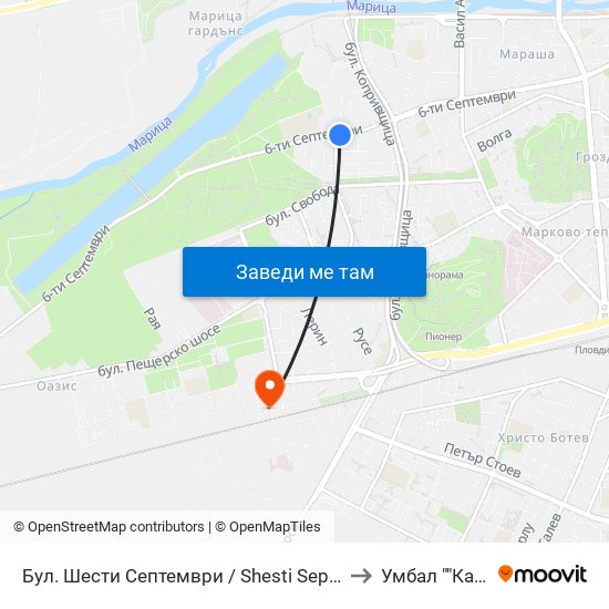 Бул. Шести Септември / Shesti Septemvri Blvd. (240) to Умбал ""Каспела"" map