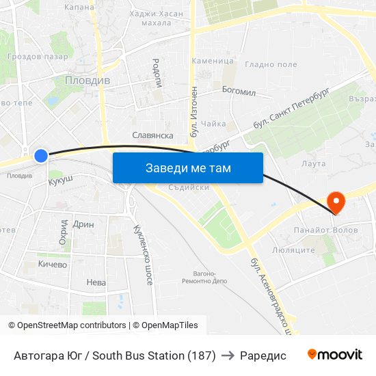 Автогара Юг / South Bus Station (187) to Раредис map