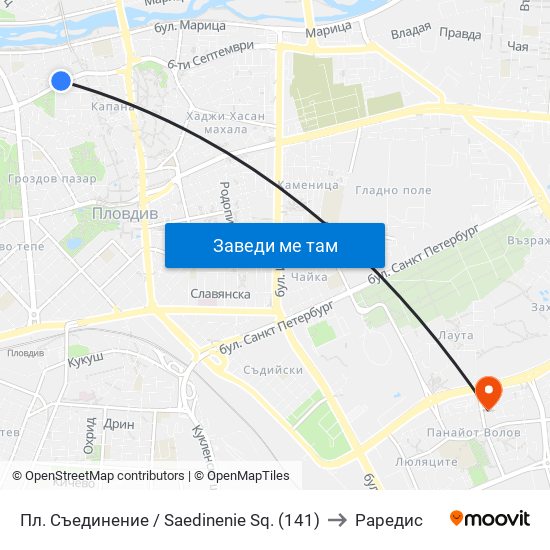 Пл. Съединение / Saedinenie Sq. (141) to Раредис map