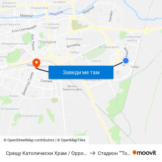 Срещу Католически Храм / Opposite Catholic Church (111) to Стадион ""Тодор Диев"" map