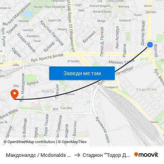 Макдоналдс / Mcdonalds (220) to Стадион ""Тодор Диев"" map