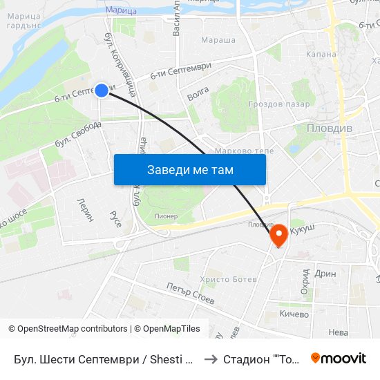Бул. Шести Септември / Shesti Septemvri Blvd. (240) to Стадион ""Тодор Диев"" map