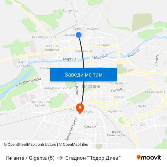 Гиганта / Giganta (5) to Стадион ""Тодор Диев"" map