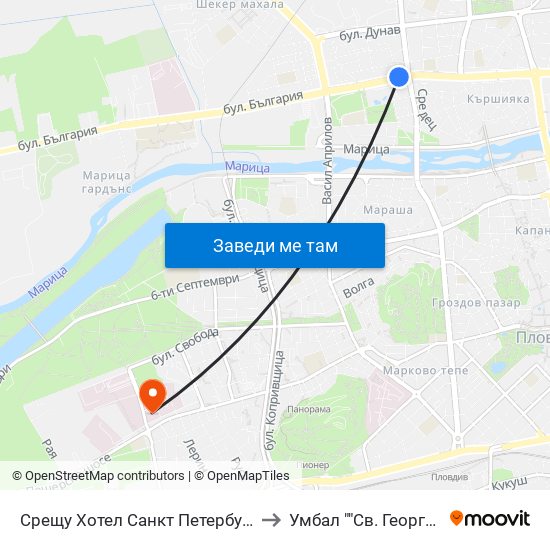 Срещу Хотел Санкт Петербург / Opposite Saint Petersburg Hotel (91) to Умбал ""Св. Георги"" - Инфекциозна Клиника map