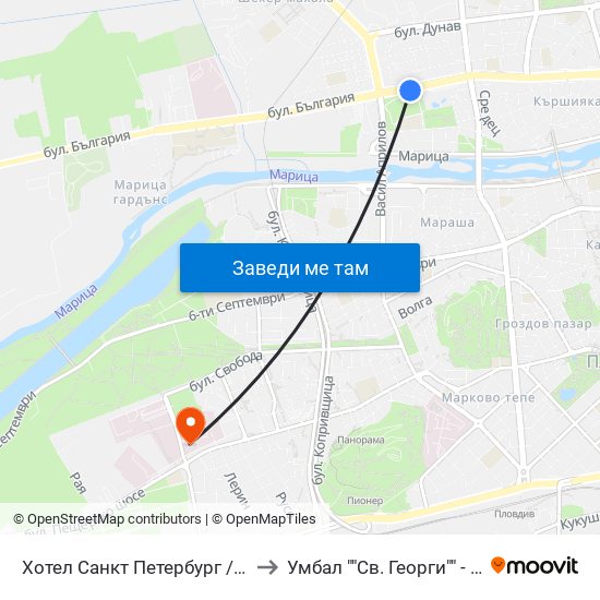 Хотел Санкт Петербург / Saint Petersburg Hotel (98) to Умбал ""Св. Георги"" - Инфекциозна Клиника map