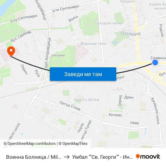 Военна Болница / Military Hospital (335) to Умбал ""Св. Георги"" - Инфекциозна Клиника map