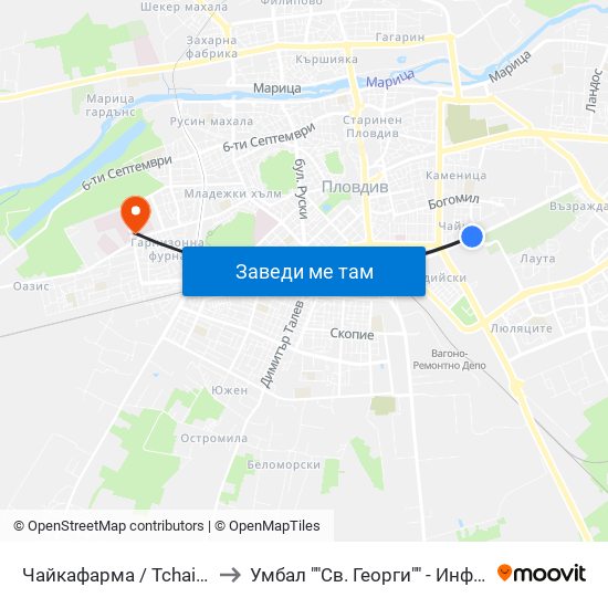 Чайкафарма / Tchaikapharma (219) to Умбал ""Св. Георги"" - Инфекциозна Клиника map