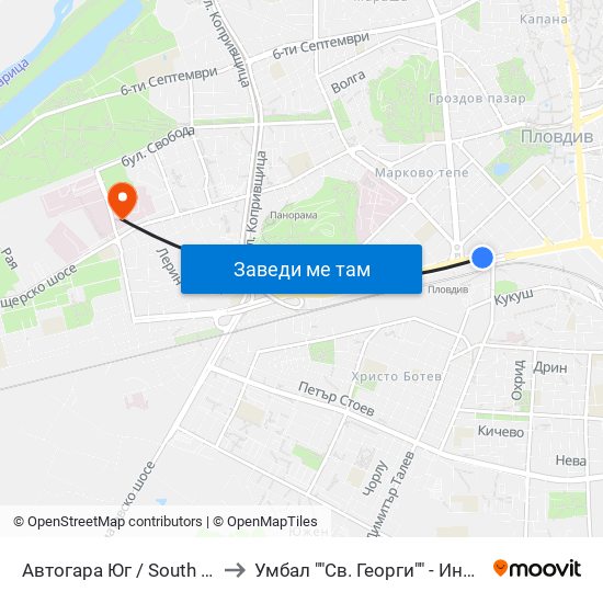 Автогара Юг / South Bus Station (187) to Умбал ""Св. Георги"" - Инфекциозна Клиника map