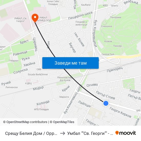 Срещу Белия Дом / Opposite the White House (192) to Умбал ""Св. Георги"" - Инфекциозна Клиника map