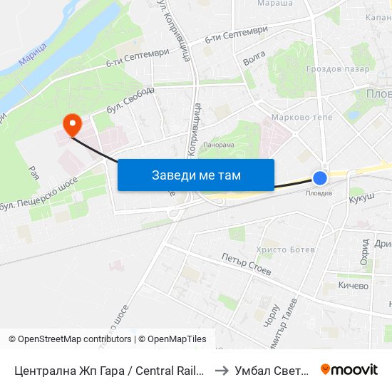 Централна Жп Гара / Central Railway Station (205) to Умбал Свети Георги map