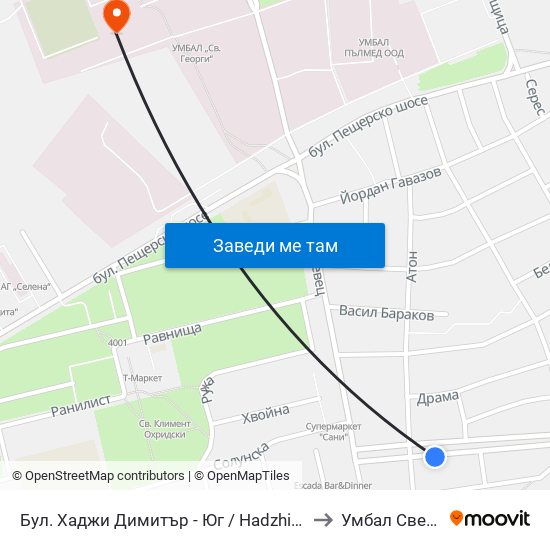 Бул. Хаджи Димитър - Юг / Hadzhi Dimitar St - South (307) to Умбал Свети Георги map