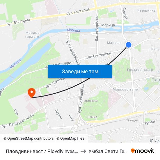 Пловдивинвест / Plovdivinvest (293) to Умбал Свети Георги map