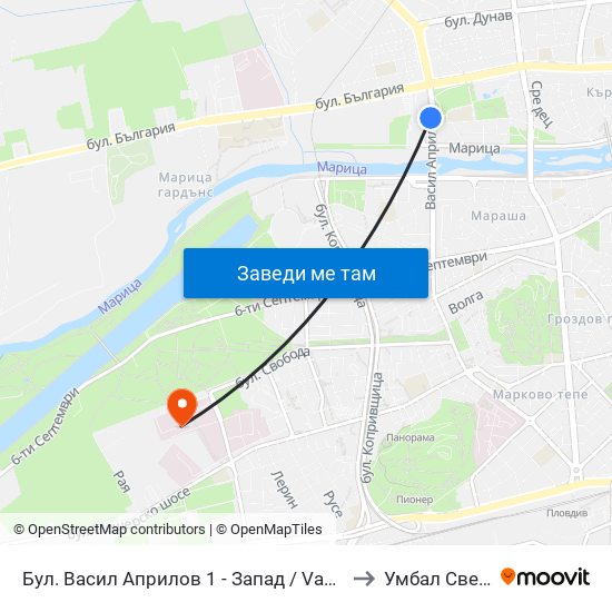 Бул. Васил Априлов 1 - Запад / Vasil Aprilov St. 1 - West (402) to Умбал Свети Георги map